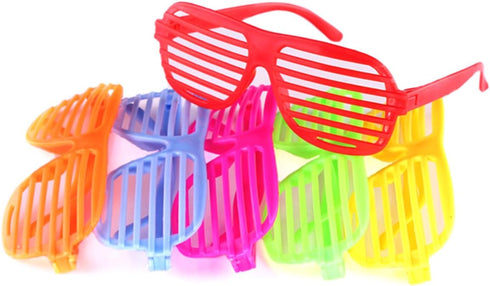 12 Pack Neon Color Shutter Style Glasses 80's Party Slotted Sunglasses for Kids & Adults, 80s Retro Rock Pop Star Disco Dress-Up Party Pack Supply...