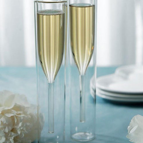 Contemporary Double-walled Glass Champagne Flutes...