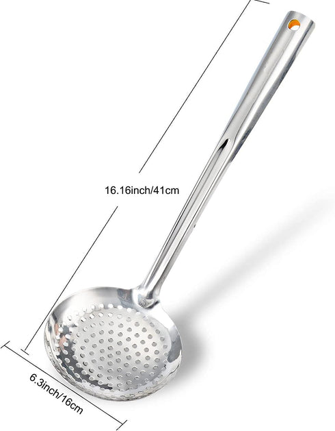 TENTA KITCHEN Dia 16CM Stainless Steel Skimmer/Slotted Spoon/Strainer Ladle With ABS Plastic Heat Resistant Handle...