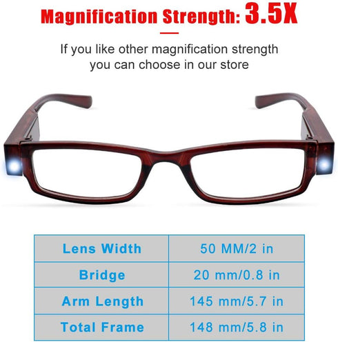 2 Pcs Reading Glasses with Lights for Men and Women Led Readers Fashion Glasses for Reading Lighted Magnifier Nighttime Reader Compact Full Frame ...