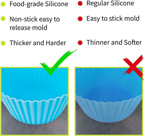 Reusable Silicone Baking Cups of 24 Pack, Square and Round Muffin Baking Liners, Thicken Non-stick Muffin Molds, 4 Colors, BPA-Free...
