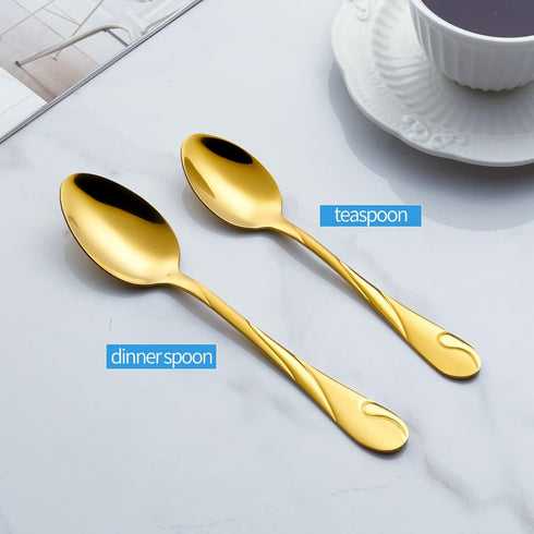 Gold Dinner Spoon Set, Seeshine 7.6-inch Stainless Steel Shiny Gold Table Spoon Silverware, Set of 6...