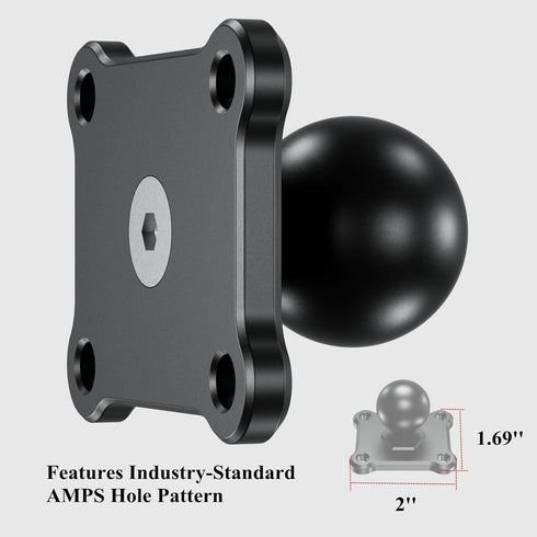 BRCOVAN 1'' Ball Mount Base with Aluminum Alloy 4-Hole AMPS Square Plate & 1'' TPU Ball Adapter Compatible with RAM Mounts B Size 1 Inch Ball Doub...