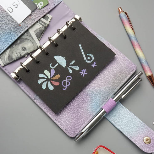 Purple PU Leather Budget Binder Cover, for A7 6-Ring Money Organizer Budgeting Refillable Loose Leaf Receipt Binder Notebook Bookmark Planner Book...