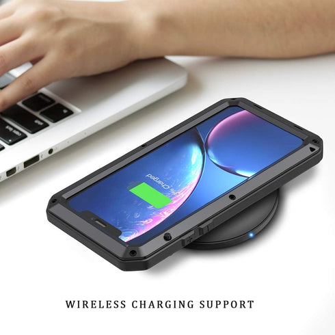 Lanhiem iPhone XR Metal Case, Heavy Duty Shockproof Case with Built-in Glass Screen Protector, Rugged Full Body Protective Cover, Black...