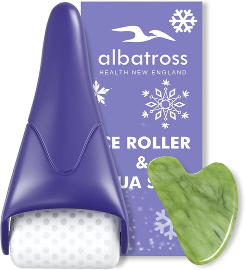 Albatross Health Ice Roller & Gua Sha Set, Skin Care for Face Wrinkles and Puffiness, Self Facial Massage Tools...