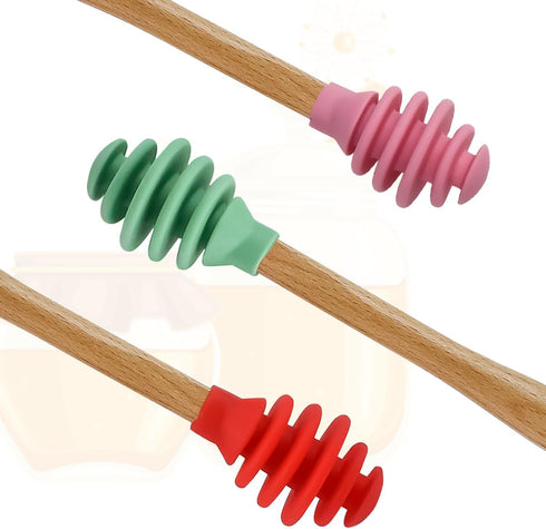 3 Pcs Silicone Honey Dipper Sticks - Spiral Design Non-Drip Honey Spoon with Jar Stirring Rod, Food-Grade BPA Free Dispenser for Syrup, Jam & Beve...