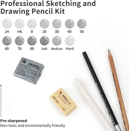 29 Pieces Professional Sketching & Drawing Art Tool Kit With Graphite Pencils, Charcoal Pencils, Paper Erasable Pen, Craft Knife-Lightwish (withou...