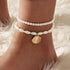 Boho Pearl Anklets Bracelets Beaded Layered Ankles Bracelets Shell Pendant Foot Chain Jewelry for Women...