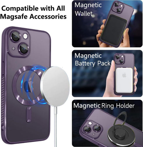 KANGHAR Case Designed for iPhone 15 Plus Magnetic Clear Full Camera Protector Cover Anti-Yellowing Shockproof Slim Case for Women Men Compatible w...