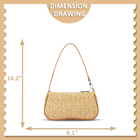Straw Bag, Beach Bag, Hand-Woven Soft Handbag Underarm Bag, Bohemian Summer Bag Suitable for Vacation Travel Daily(Khaki)...