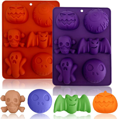 2 Pack Halloween Silicone Cake Molds Skull Pumpkin Ghost Bat Silicone Mold for Aromatherapy Candles Chocolate Candy Gummy Crayon Soap Cake Cupcake...