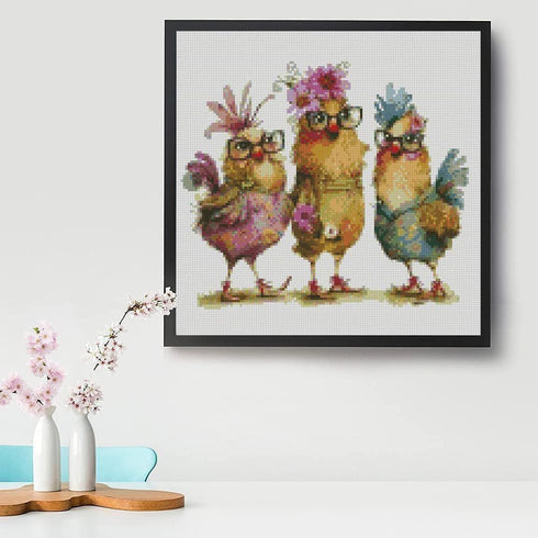 KYOQFVN Hen Chicken Cross Stitch Kits, 11CT Counted Cross Stitch Kits for Adults, Stamped Cross Stitch Patterns Needles Supplies, Beginner Embroid...