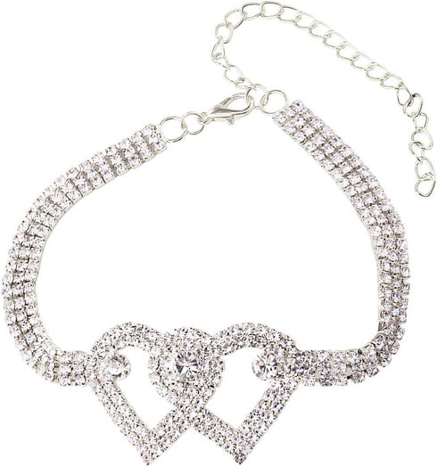 Sparkling Heart Rhinestone Foot Jewelry for Women - Adjustable Summer Beach Anklet Chains, Crystal Double Heart Anklets - Full Rhinestone Anklets ...