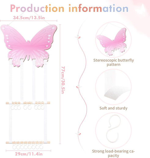 POVETIRE Headband Holder Bow Holder for Girls Hair Bows,Butterfly Hair Accessories Organizer Storage Wall Hanging Display for Nursery Toddler Girl...