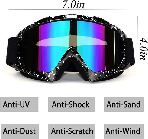 Motorcycle Goggles for Dirt Bike, Motocross, ATV, Off Road, Ski - Fit Over Glasses for Men, Women, Youth, Adult - Black White...