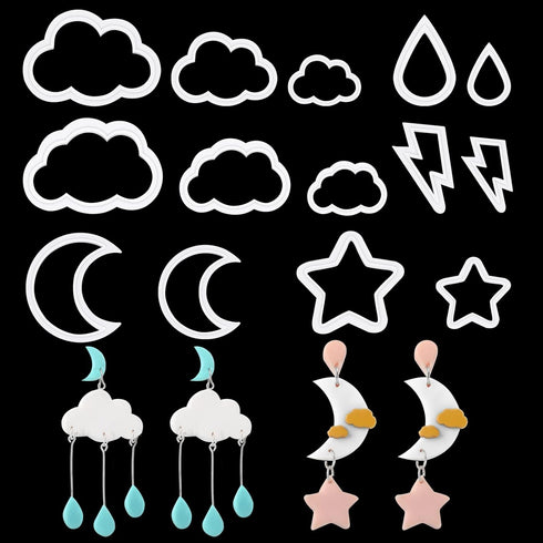 Kajaia 14 Pcs Polymer Clay Cutters Set, Cloud Moon Star Crescent Clay Earring Cutters Rain Drop Lightning DIY Clay Jewelry Making Supplies for Beg...
