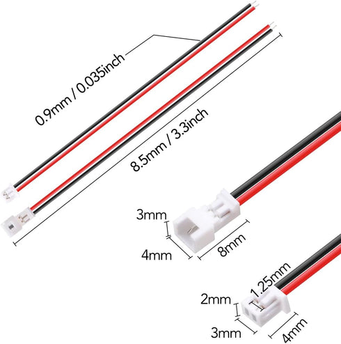 LYJEE 2 Pin Connector, 30 Pairs Mini Wire Connectors, 1.25 mm JST 2 Pin Micro Electrical Male and Female Connector Plug with 80mm Wire Cable...