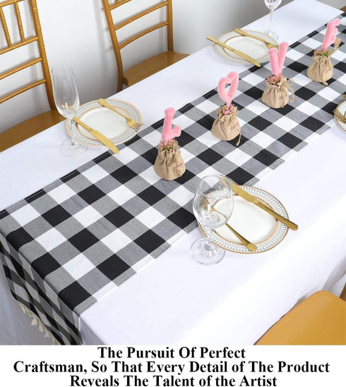 Partisout Buffalo Check Table Runner Checked Table Runner with Tassel Bluffalo Plaid Table Runners Washable Cotton Linen Table Cover Gingham Table...