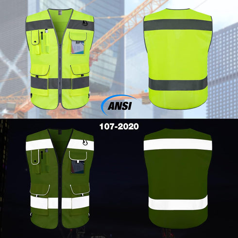 TCCFCCT Hi Vis Vest 9 Pockets High Visibility Reflective Safety Vest for Men Women, Safety Construction Vest with Reflective Strips, Meets ANSI/IS...