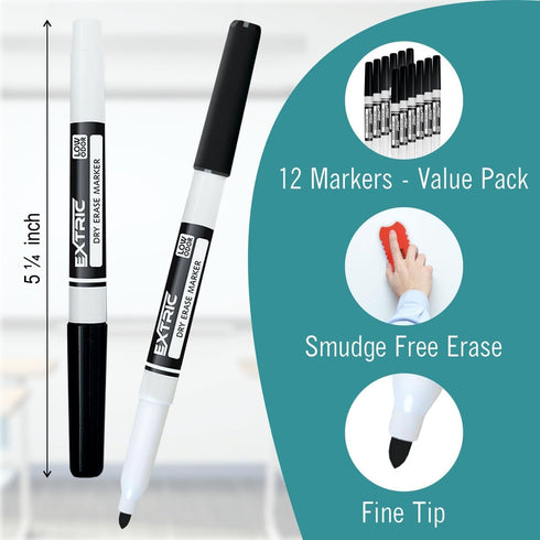 Dry Erase Markers Fine Tip, 12 Count Whiteboard Markers, Black Dry Erase Markers, Fine Point Dry Erase Markers, Dry Erase Markers for Kids, White ...