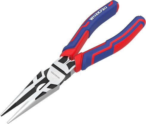 WORKPRO Premium 8” Needle Nose Pliers, Paper Clamp Precision, Heavy-Duty CRV Steel, Large Soft Grip with Wire Cutter, Long Nose Cutting Pliers, W0...
