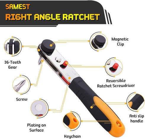 1/4” Mini Ratchet Set- 12 Pieces Ratchet Screwdriver Set, 36-Tooth Reversible Premium Extended Right Angle Ratchet, 90 Degree High Torque Mini Off...