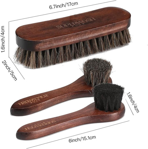 3 Pieces Horsehair Shoes Shine Brush Kit - Soft Bristles Leather Clean & Care Brushes for Shoes, Boots, Clothes and Bags, 1 Shoe Shine Brush + 2 P...