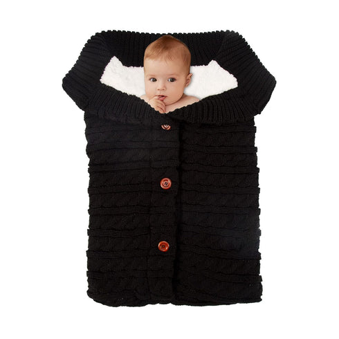 Newborn Baby Swaddle Blanket, Baby Kids Toddler Knit Soft Warm Fleece Blanket Swaddle Sleeping Bag Stroller Unisex Wrap for Boys Girls (Black)...