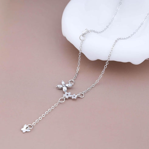 Crystal Butterfly Choker Necklace Rhinestone Butterfly Pendant Necklace Silver Butterfly Y Lariat Necklace Vintage Flower Chain Necklace Jewelry f...
