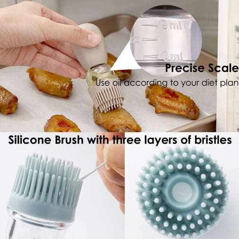 Oil Dispenser with Brush - 2 Pack 180ml Glass Olive Oil Dispenser Bottle with Basting Brush for Cooking Frying Baking Kitchen, T-OB21 Grey...