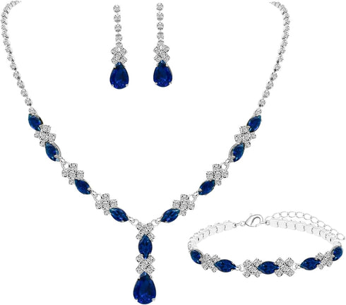 UDYLGOON CZ Crystal Earrings Necklace Bracelet Jewelry Set for Women Costume Party Bride Bridesmaid Wedding Prom Jewelry...
