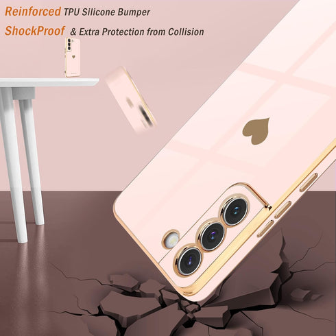 Teageo for Samsung Galaxy S22 5G Case for Women Girl Cute Love-Heart Luxury Bling Soft Back Cover Raised Full Camera Protection Bumper Silicone Sh...