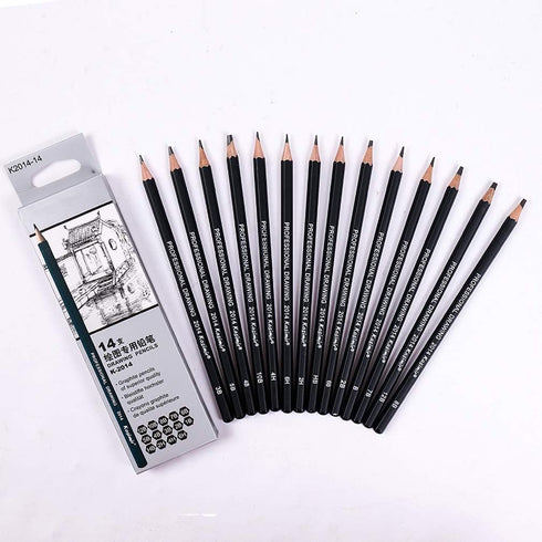Sketch Pencil Drawing Set 14 Pencils 6H, 4H, 2H, HB, 1B, 2B, 3B, 4B, 5B, 6B, 7B, 8B, 10B, 12B...