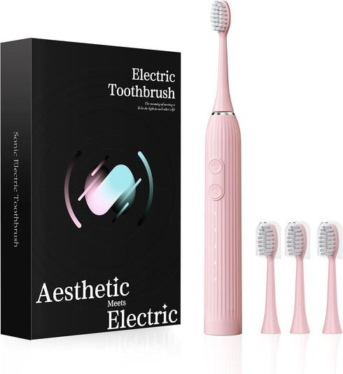 Electric Toothbrush for Adults, USB Rechargeable Sonic Toothbrush with 5 Modes, Fast Charge for 120 Days, 3-Head Electric Toothbrush for Gum Care ...