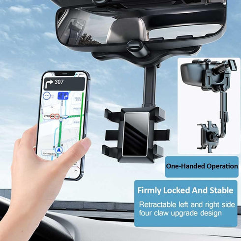 Kairiyard Car Phone Holder Mount, Car Rearview Mirror Phone Holder 360°Rotatable and Retractable Multifunctional Universal Cell Phone Mount Stand ...