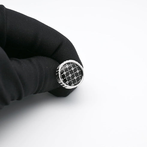 Round Black Cufflinks with Floral Patterns for Men Lady In Gift Case Classic Silver Tone Men's Cufflinks Jewelry Set for Wedding Anniversary Busin...