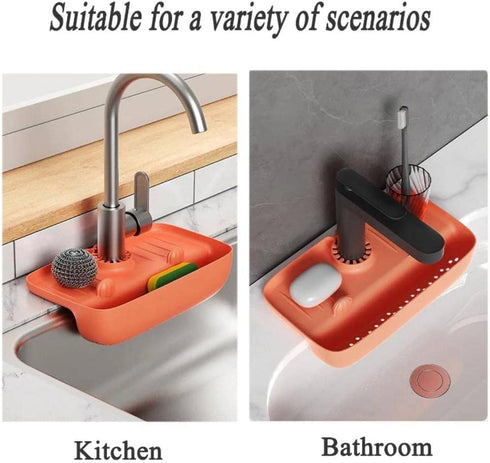 Kitchen Faucet Splash-Proof Draining Rack | Non-Slip Countertop Pad | Storage Rack Mat for Faucet to Keep Sponge | Water Collection Pad | White Ra...