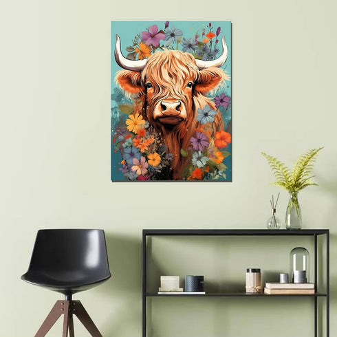 Meothan Cow Paint by Numbers for Adults Highland Cow Paint by Number for Adults Beginner Flower Paint by Numbers Canvas DIY Oil Painting Acrylic P...