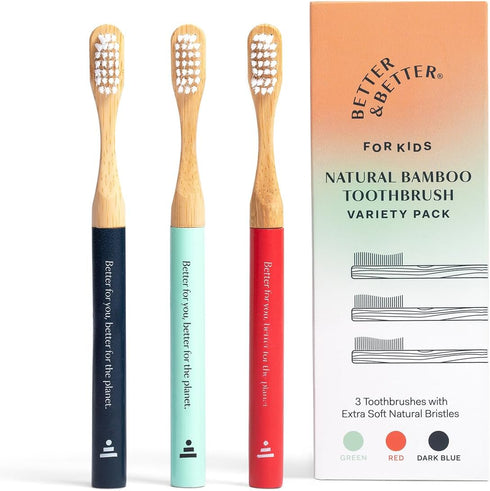 Better & Better Natural Bamboo Toothbrush for Kids | Extra Soft Bristle Toothbrush | 100% Plant-Based | Reusable Handle, Replaceable Brush Head | ...