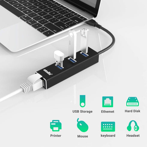 USB to Ethernet Adapter, atolla 3 Ports USB 3.0 Hub with 10/100/1000 Mbps LAN RJ45 Gigabit Network Adapter, Supports Windows 10/8/7, Mac OS, Linux...