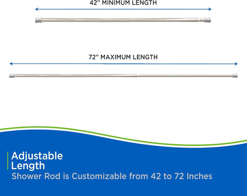 Kenney KN609C/18 Twist & Fit No Tools Camlock Tension Easy Install Shower Curtain Rod with Non-Slip, On-Scratch Ends, 42-72" Adjustable Length, Br...