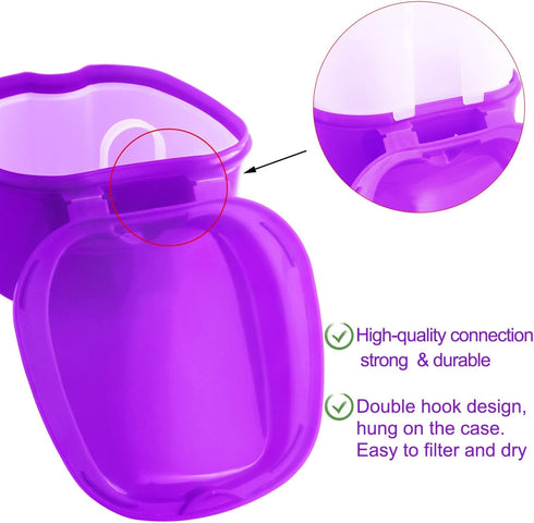 Colorful Denture Bath Case with Brush, Denture Cup Soaking Holder False Teeth Container Mouth Guard Storage Case Cleaning with Lid Waterproof - Pu...