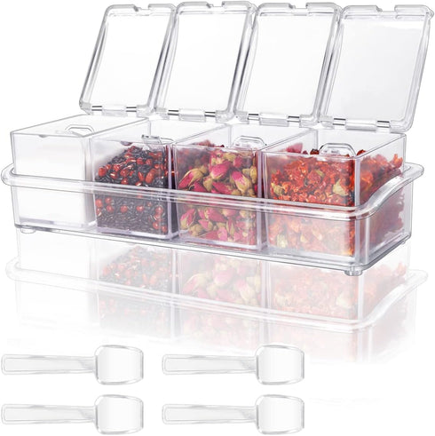 HANHAN Clear Seasoning Boxes 4 PCS, Messar Acrylic Spice Shakers Spice Jars Spice Pots Cruet Jars Condiment Bottles Kitchen Storage Containers wit...