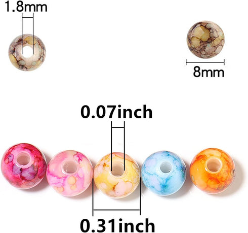 200PCS Acrylic Beads for Jewelry Making Round Loose Beads Charms Ink Patterns for Bracelets Earring Necklace Rings Adults Beading DIY Art Craft Pr...