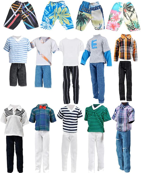E-TING 10-Item Fantastic Pack = 5 Sets Fashion Casual Wear Clothes Outfit +5 Pairs Shoes for boy Doll Random Style (Casual Wear Clothes + Black Su...