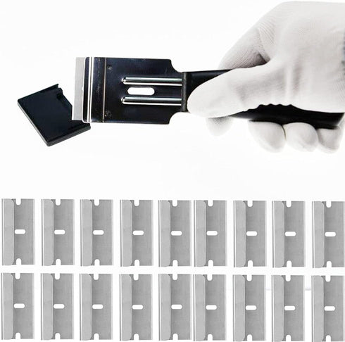 Razor Blades Metal Scraper Tool Glass Scraper Stove Top Long Handheld Scraper Window Ceramic Scraper with 20 PCS Single Edge Replacement Scraper B...