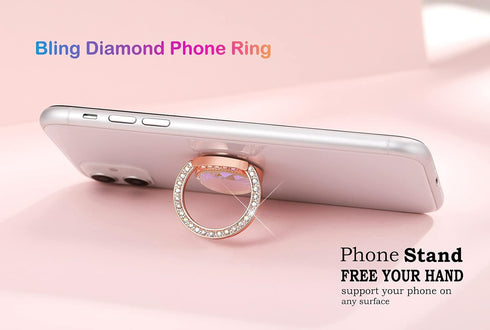 Glitter Bling Bling Phone Ring Holder,Sparkle Phone Ring Grip Artificial Stand with Flat Diamond,Flat Rhinestone Cell Finger Ring for Phones,Pad(R...