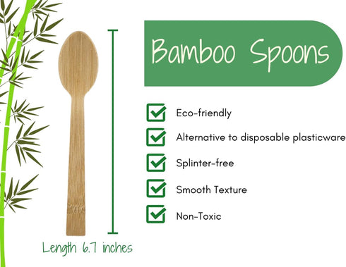 Bamboo Disposable & Compostable Spoons | Biodegradable | 6.7" Eco-Friendly Utensils | 100 Pack...