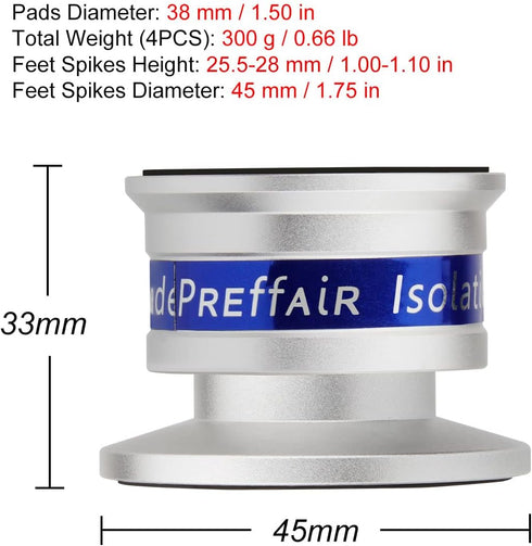 Preffair HiFi Speaker Isolation Feet Spikes, Aluminum Shockproof Turntable Stand Feet, Speaker Floor Protector Mat, Adjustable Subwoofer Vibration...